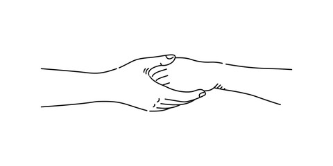 Gently hand holding hand in line drawing vector.