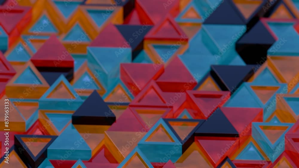 Poster Abstract Geometric Pattern with Colorful Interlocking Triangles

