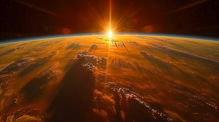 Breathtaking sunrise illuminating earth from low earth orbit