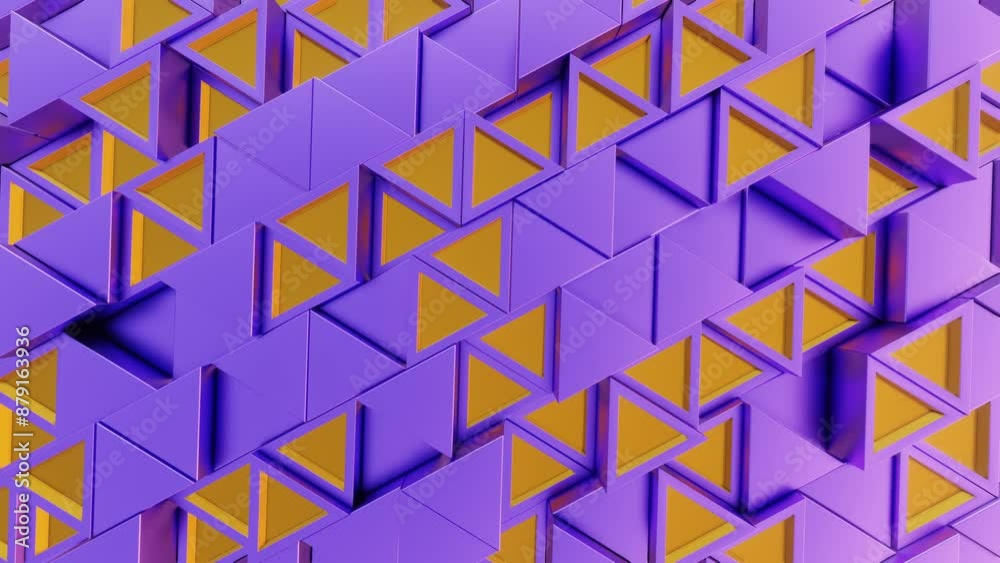 Poster Abstract Geometric Pattern with Purple and Yellow Triangular and Cubic Shapes

