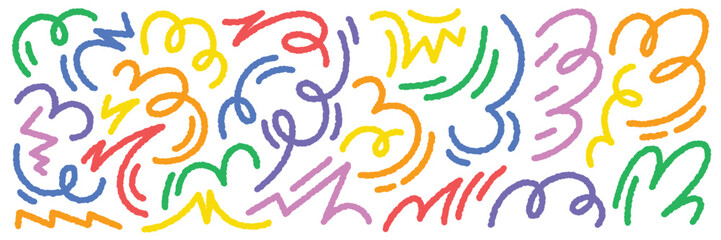 Obraz premium Abstract squiggle lines set. Creative color doodles. Trendy colorful shapes isolated on white background.