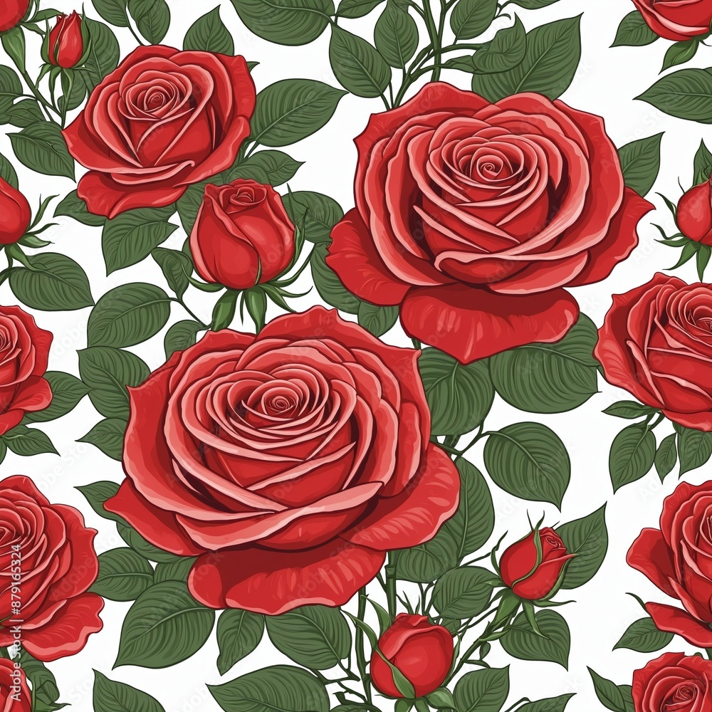 Wall mural Pattern with red rose flowers