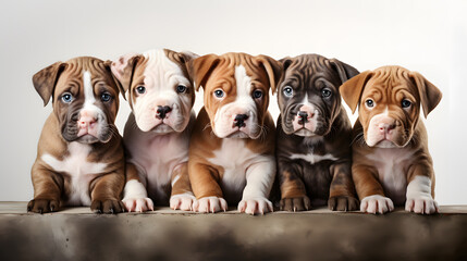 Obraz premium Dog puppies sitting in a row on white background