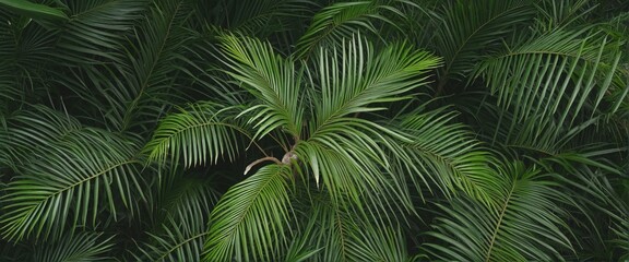 Top view of palm trees, illustration banner