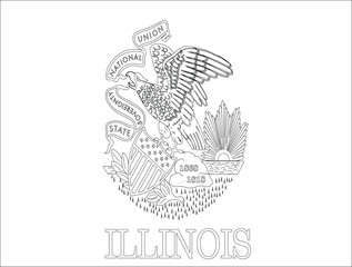 Illinois Flag, United States Flags, Black and White Image, Vector Image, Editable illustration, Geography, Learn US Flags