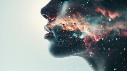 Explore the cosmic wonders of nebulae and galaxies through mesmerizing double exposure photography.