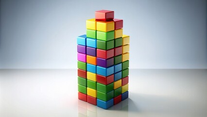 Obraz premium Multi-colored, modular, 3D tower comprising stacked rectangular blocks, each representing a different data segment, in a modern, vectorized design.