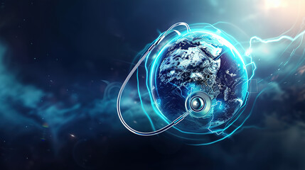Obraz premium Abstract concept of earth, stethoscope, technological lines