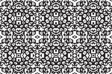 Ethnic seamless monochrome pattern vector image, Monochrome pixel background. Abstract seamless pattern with small random scattered squares, rectangles, tiny dots. Black and white minimal 