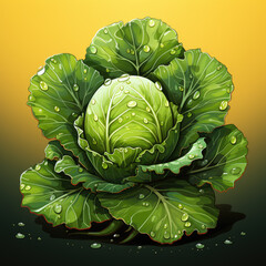 Fototapeta premium Dark Palette Vector Illustration of Fresh Cabbage