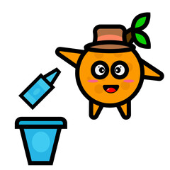 orange farmer mascot throwing rubbish