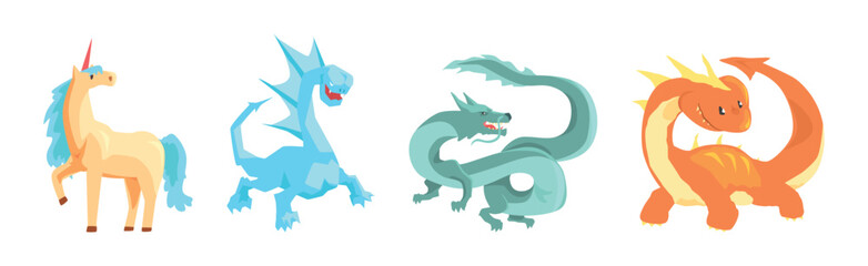 Mythical Creature from Folklore and Fairytale Vector Set