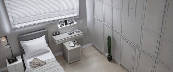 Top view of small hotel room