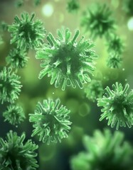 Green Bacteria - Microscopic Enlargement of Green Cells and Colony of Bacteria - Germs or Escherichia E. Coli - Health Care Medication or Anatomy of Organisms in Biology or Science