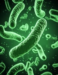 Green Bacteria - Microscopic Enlargement of Green Cells and Colony of Bacteria - Germs or Escherichia E. Coli - Health Care Medication or Anatomy of Organisms in Biology or Science