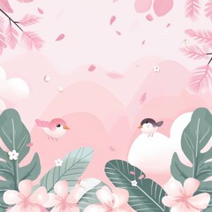 Naklejka premium Colorful Abstract Flat Pink Spring Botanical Illustration Background: Ethereal Display Perfect for Mobile and Computer Wallpapers, Featuring Beautiful Natural Patterns and Abstract Landscape Art, High