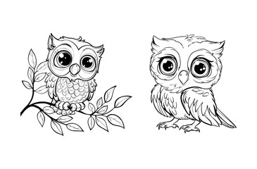 Adorable baby owl coloring book page simple vector