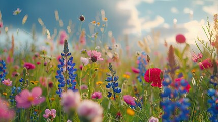 Soft focus meadow with wildflowers
