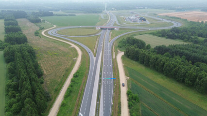 Highway junction in European countryside seen from above