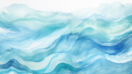 Obraz premium Watercolor water waves blue, turquoise, ocean, sea wave, background, wallpaper, generative AI