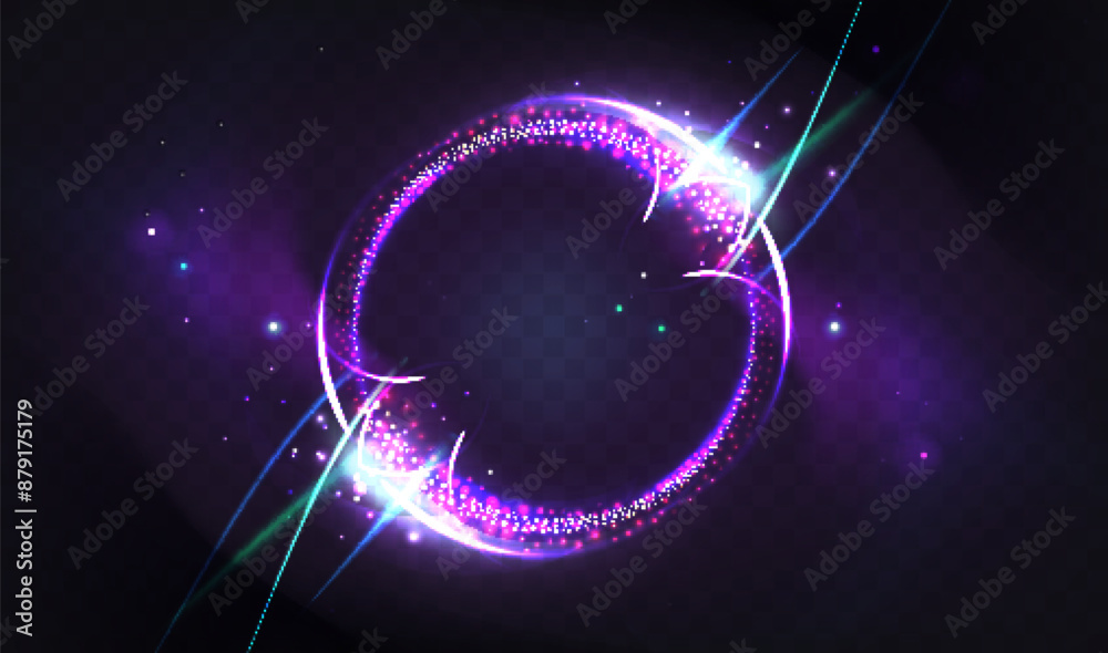 Poster neon light ring isolated on transparent background. vector realistic illustration of abstract shiny 