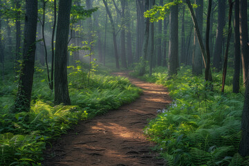 Obraz premium forest line road