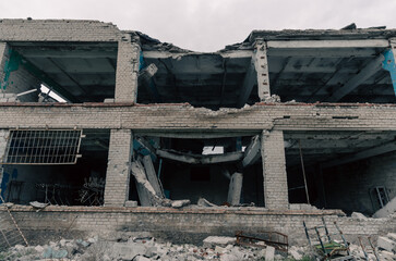 destroyed building in a city lost in the war in Ukraine