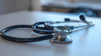 Close-up of a stethoscope on a hospital table