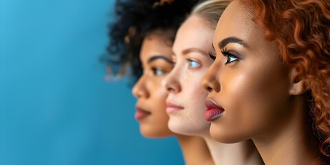 Diverse Women United A Profile View Promoting Racial Equality. Concept Women Empowerment, Racial Equality, Diversity, Profile View, Unitedness