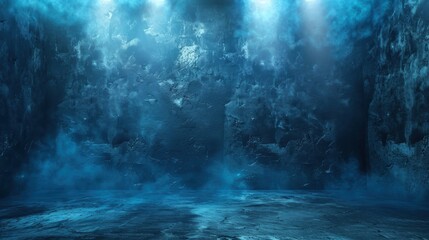 A dark blue grunge textured background with a misty atmosphere, illuminated by soft, mysterious lighting.