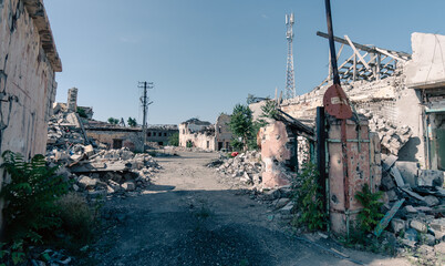 destroyed building in a city lost in the war in Ukraine