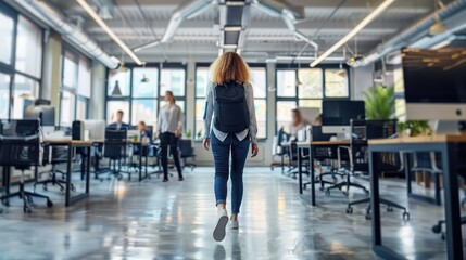 Fototapeta premium a person walking in a modern office environment
