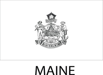 Maine Flag, United States Flags, Black and White Image, Vector Image, Editable illustration, Geography, Learn US Flags
