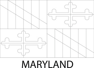 Maryland Flag, United States Flags, Black and White Image, Vector Image, Editable illustration, Geography, Learn US Flags