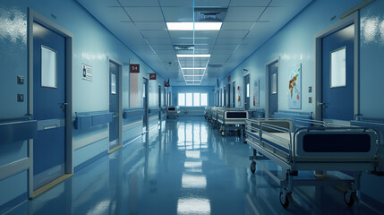 Fototapeta premium A bed in an empty hospital corridor