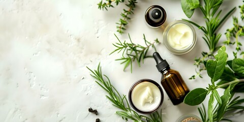 Rosemary Herb Extracts Enhancing Natural Skincare with Organic Cosmetics. Concept Herb Extracts, Natural Skincare, Organic Cosmetics, Rosemary Benefits, Skincare Enhancements