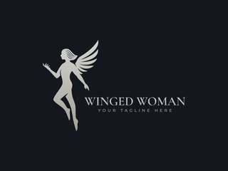 fly woman logo vector illustration. winged woman logo template
