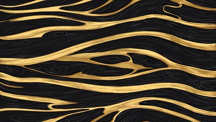Abstract Black and Gold Swirls.