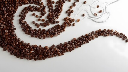 Brown roasted coffee beans form a heart shape, perfect for a coffee lover's romantic breakfast