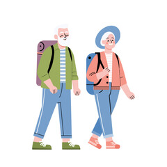 Elderly Couple Hiking Adventure Flat Illustration