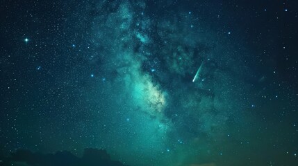 Fototapeta premium A breathtaking view of a star-filled night sky with a shooting star streaking across, evoking a sense of wonder and infinity.
