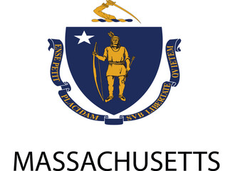 Massachusetts Flag, United States Flags, Black and White Image, Vector Image, Editable illustration, Geography, Learn US Flags