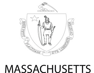 Massachusetts Flag, United States Flags, Black and White Image, Vector Image, Editable illustration, Geography, Learn US Flags