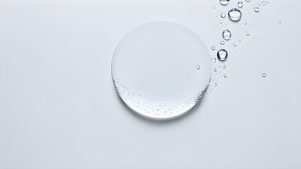 Water drops on white background. Top view, flat lay, copy space