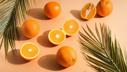 Tropical fruit oranges top view