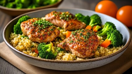 Fototapeta premium Deliciously balanced meal Grilled chicken quinoa and vibrant veggies