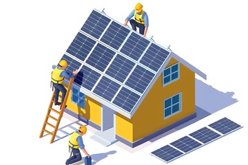 solar cell team service house installing isometric