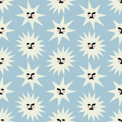 Cute seamless pattern with textured sun. Vector square print, background, design