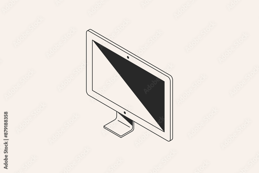 Poster computer monitor on a light background. isometric vector linear illustration.