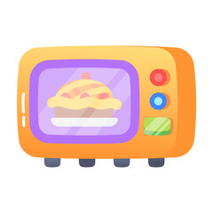 A cake is baking in microwave oven, flat icon 